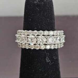 3 Ring CZ and Sterling Silver Band Set - Size 5